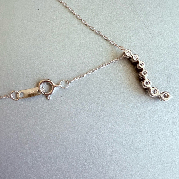 10K Solid White Gold Diamond Journey Wave Cascade Swirl Pendant Necklace - Picture 4 of 7